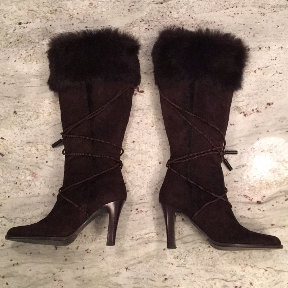 Coach AZALEA Suede Fur Trimmed Boots